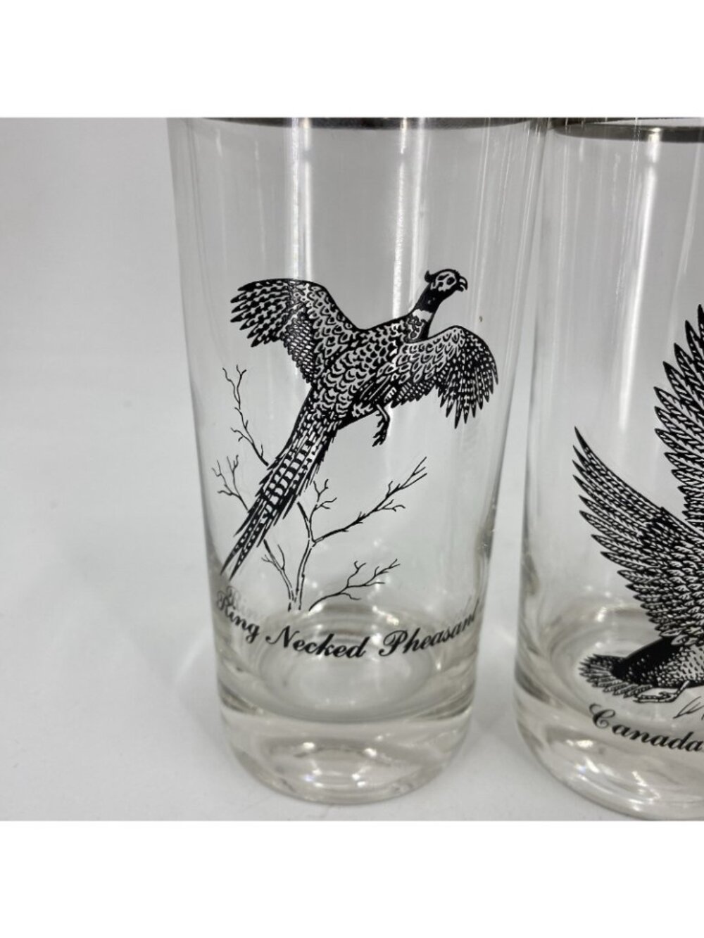 Lot 4 Richard Bishop Game Birds Waterfowl HighBall Glasses Silver Rim Vtg - Picture 2 of 7